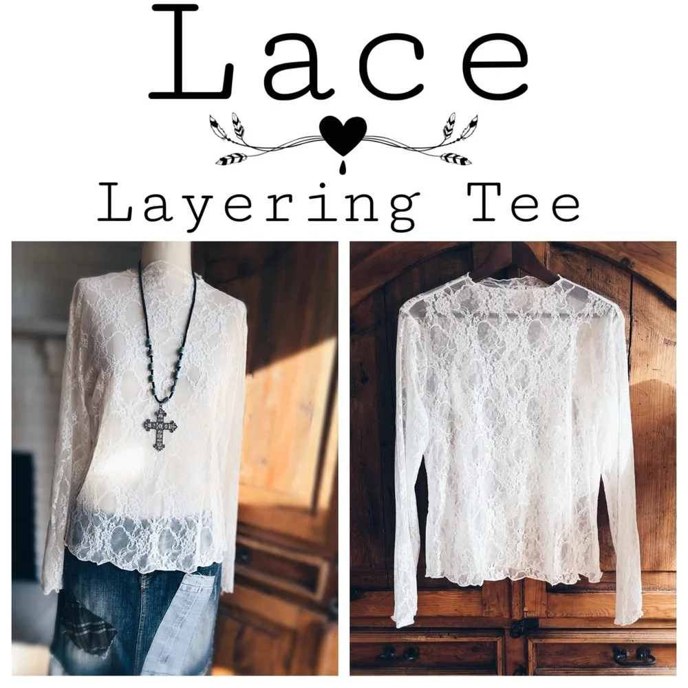Super Soft Lace Layering Tee - Snow White with Lettuce Edge Styling - Picture 2 of 11